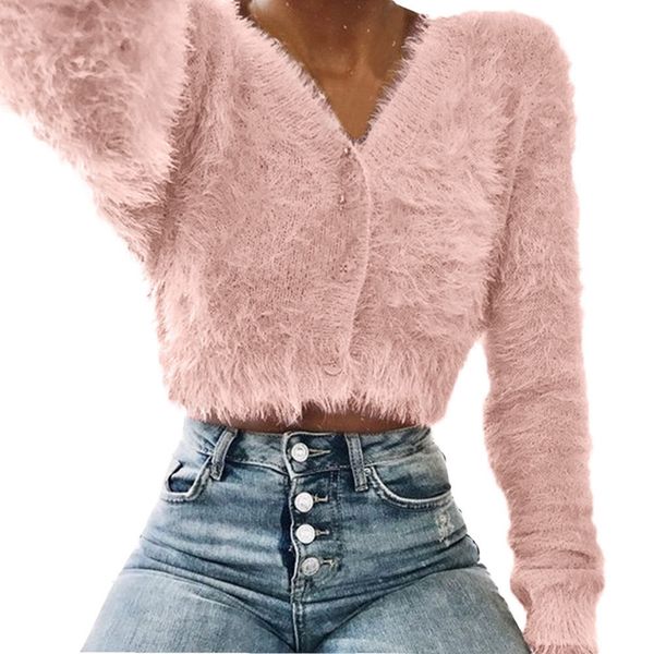 

2018 fall spring women plush sweater crop knit long sleeve high street stylish cardigan s-2xl, White;black