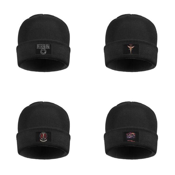 

fashion nirvana mtv unplugged in new york cuff toboggan watch beanie hat roll hats motorcycle vintage logo in utero logo white band, Blue;gray