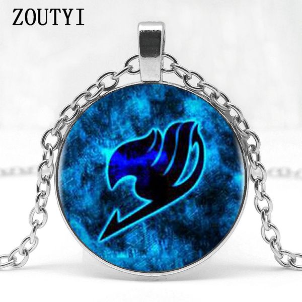 

2018/ lot 9 styles fairy tail logo women's / men's pendant necklace cabochon vintage black chain dota statement necklace, Silver