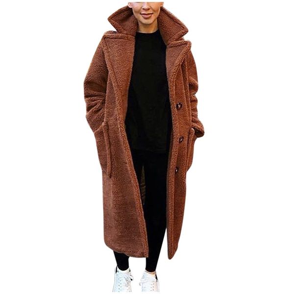 

women winter suede coat 2019 fashion teddy bear caramel long coat female long sleeve faux fur fluffy outerwear with pocke, Black