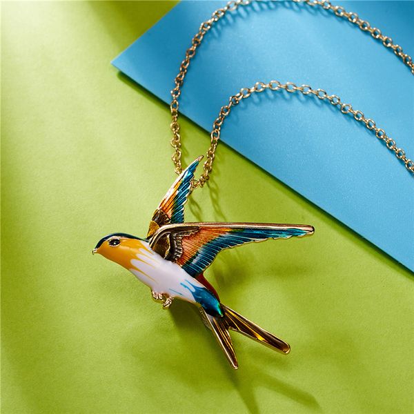 

three color glaze swallow bird shape colorful enamel necklace for women beautiful vivid bird animal necklace, Silver