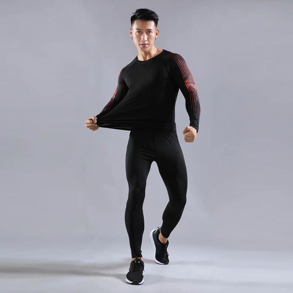 

men's sportswear sportswear exercise stretch breathable clothing compression gym clothes running training jogging suit, White;black