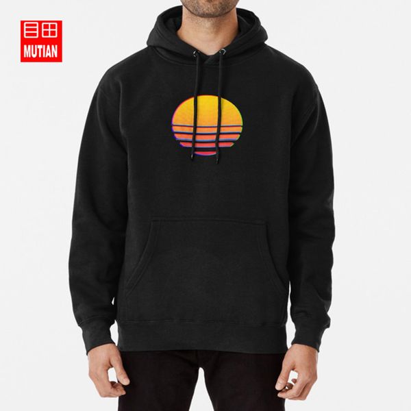 

outrun retro sun hoodies sweatshirts sun outrun aesthetic retro 80s eighties techno kavinsky retrowave, Black