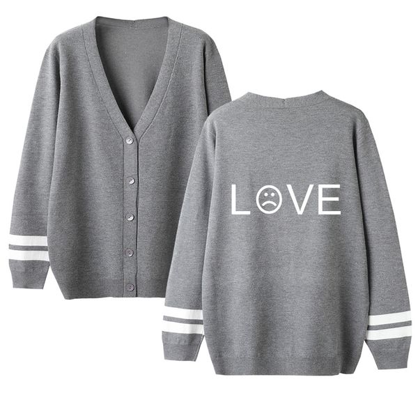 

new 2019 women knitted cardigan sweater lil peep print streetwear sweater casual v-neck long sleeve knitted sweater coat, White;black