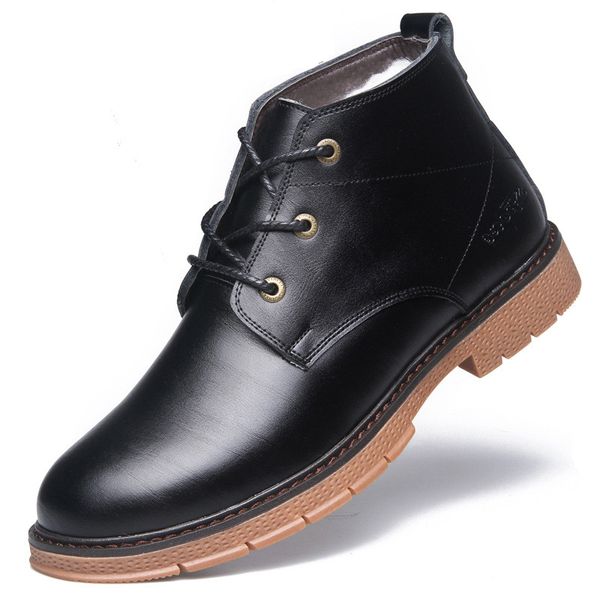 

snowboots winter boots man genuine leather boots men warm plush snow shoes fashion waterproof military boots winterschuhe herren, Black