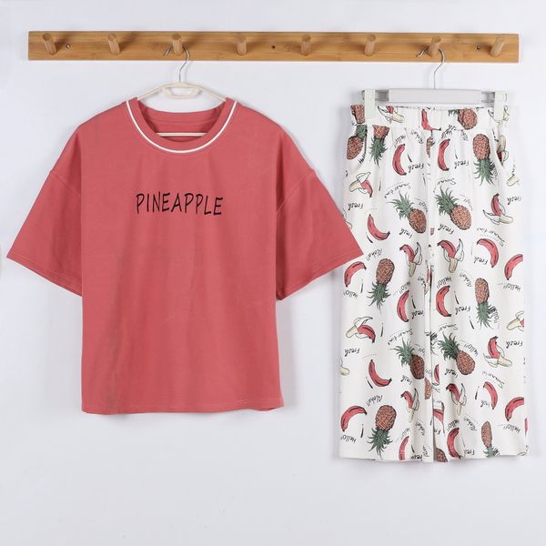 

summer young girl short sleeve cotton fruit print short sleeve pajamas for women cute nightshirt casual home service sleep, Blue;gray