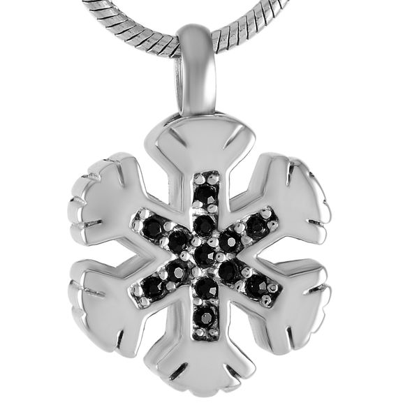 

ijd9530 stainless steel cremation black crystal silver snowflake necklace hold ashes of loved one pet keepsake memorial urn jewelry