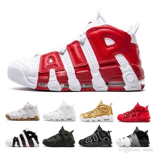 

air cushion more uptempo basketball shoes for men women 96 qs olympic varsity maroon 3m black red gold scottie pippen sports sneakers, White;red