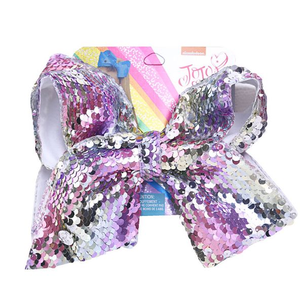 

8"jojo siwa double sequin hair bows for girls with clips bowknot handmade hair clips accessories jojo bows hairpins, Slivery;white