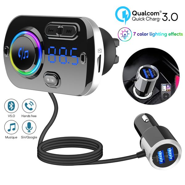 

qc3.0 car charger bluetooth 5.0 fm transmitter car mp3 player dual usb quick charge with tf card playing music max 3a for huawei