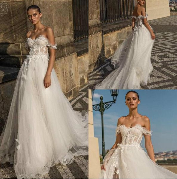 

2019 богемия свадебные платья сексуальная с плеча кружева аппликации свадебные платья саудовский арабский развертки поезд плюс размер спинки, White