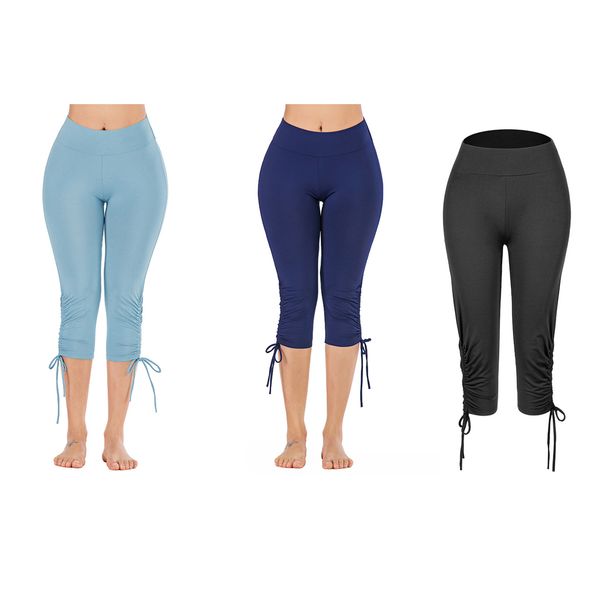 

fangnymph women sports trousers drawstring yoga pants high waist solid color sportswear, White;red