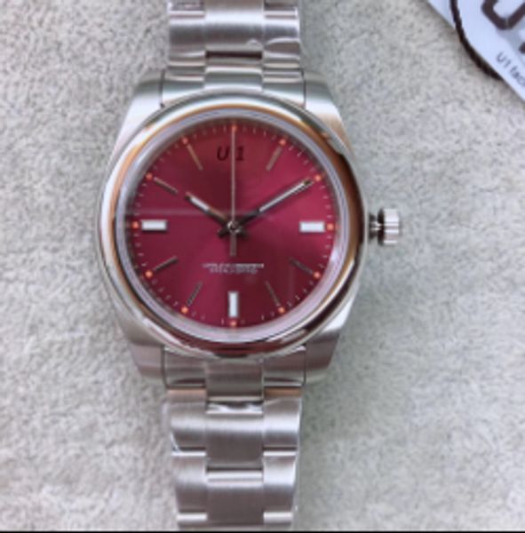 

r series 114300rgso 39mm mens watches red grape dial with luminous hands and index hour markers wristwatches automatic movement watch, Slivery;brown