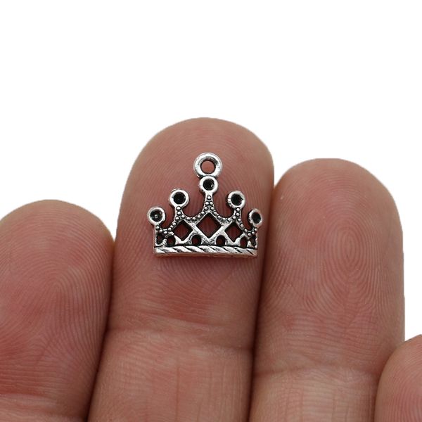 

jakongo antique silver plated hollow crown charm pendants for jewelry making bracelet diy accessories 13x12mm 15pcs, Bronze;silver