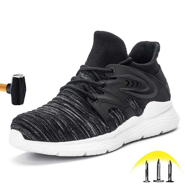 

fashion steel toe safety shoes 2020 men's lightweight breathable sneakers anti-piercing soft bottom absorption work shoes, Black