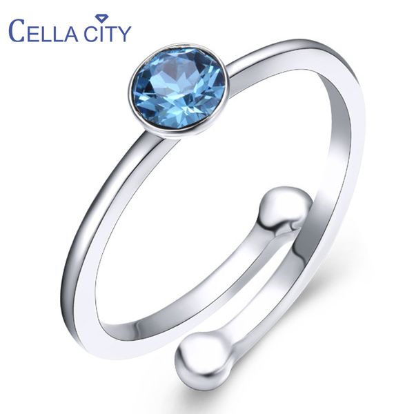 

cellacity 925 silver ring with round creative aquamarine gemstone for charm women fine jewelery wedding party gift wholesale, Golden;silver