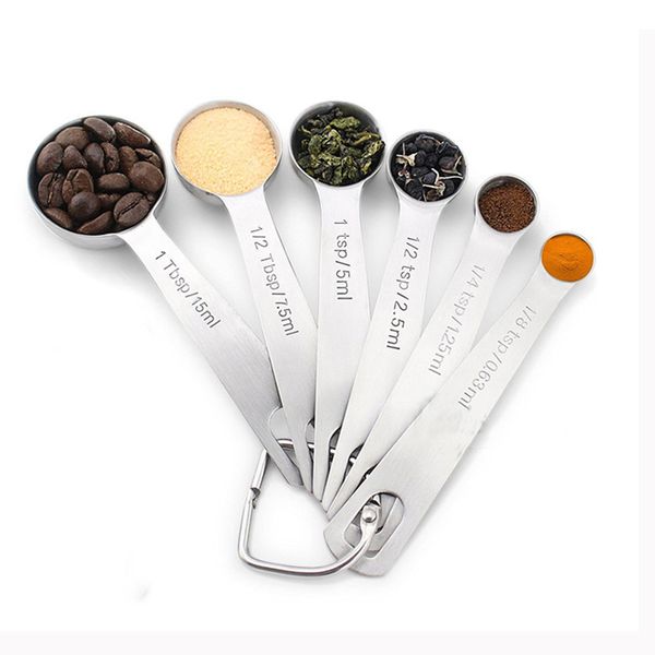 

круглый измерение ложки набор из 6 из нержавеющей стали измерительные ложки выпечке приготовления инструменты hangable handle столовую