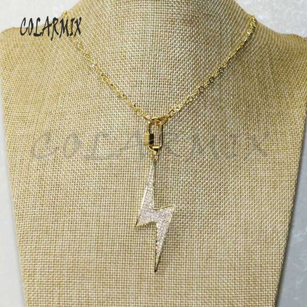 

3 strand lighting pendants necklace golden lock carabiner fashion accessories zircon crystal lighting necklace for women 50463, Silver