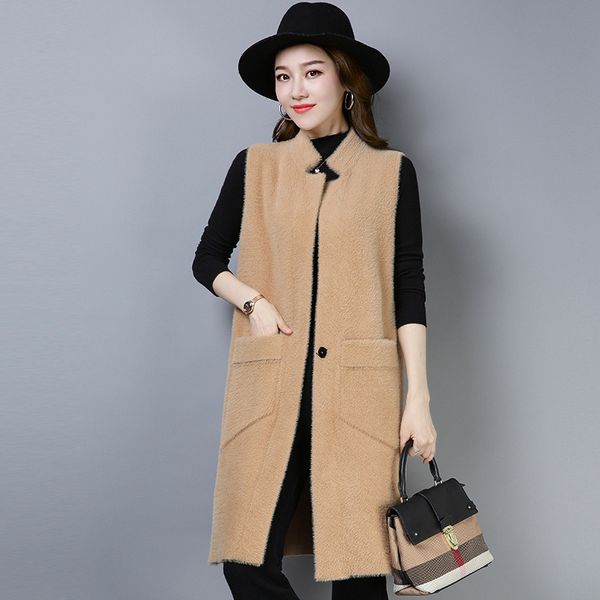 

women's long ol commuter vest coat 2018 autumn winter new solid color stand-collar vest coat waistcoat female, Black;white