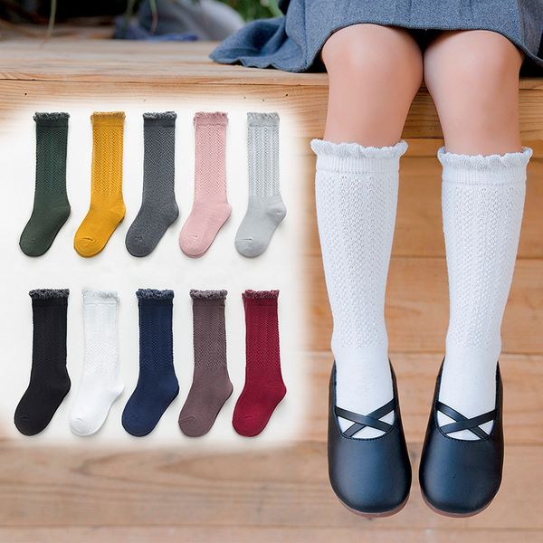 

korean-style children's socks autumn and winter new style combed cotton relent bunching socks children thigh high socks lace gir, White