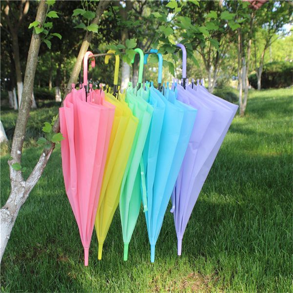 

candy color umbrella long handle frosted umbrella pvc automatic 8 bone pvc umbrellas pink green yellow solid color umbrellas