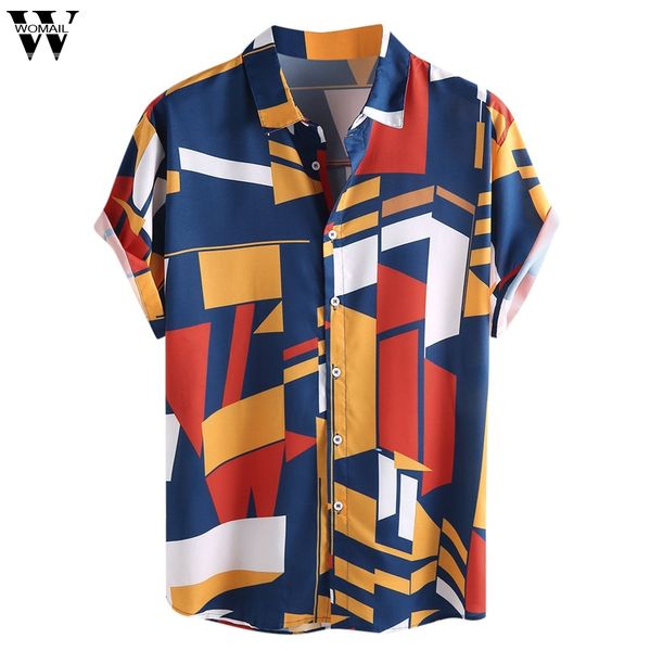 

womail t-shirt men's summer geometric printed short sleeve loose turn down collar t-shirt for men dropship may30 camiseta, White;black