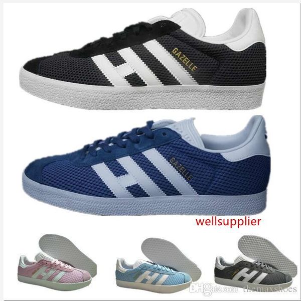 

2019 summer mesh fabric gazelle casual shoes men women gazelle black grey blue pink breathable lightweight jogging shoes eur 36-44