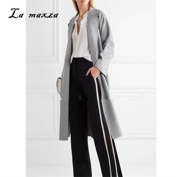 

winter women wool coat 2018 elegant warm long coat korean style office fashion streetwear, Black