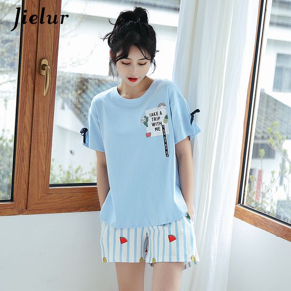 

rainbow print female t-shirt pockets bow pajama sets blue short sleeve shorts kawaii casual home suit -xxl dropship, Black;red