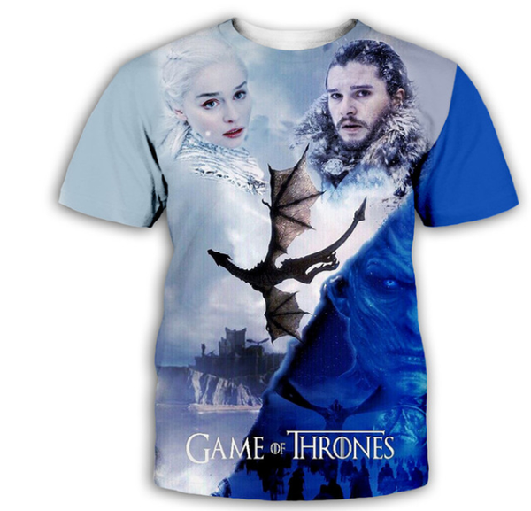 

2019 новое поступление игра престолов сезон 8 3d печатная футболка jon snow футболки мужчины / женщины повседневная футболка в стиле harajuk, White;black