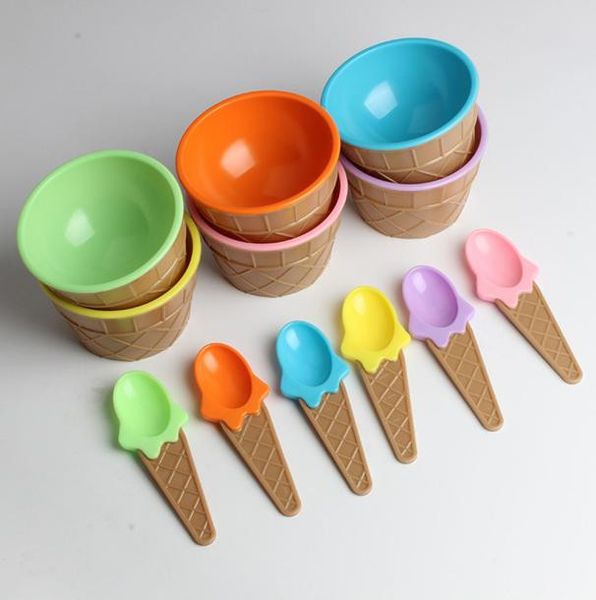 

1pc дети мороженого миски с ложкой прекрасная ice cream cup пары bowl подарки дети десерт посуда кухонные инструменты