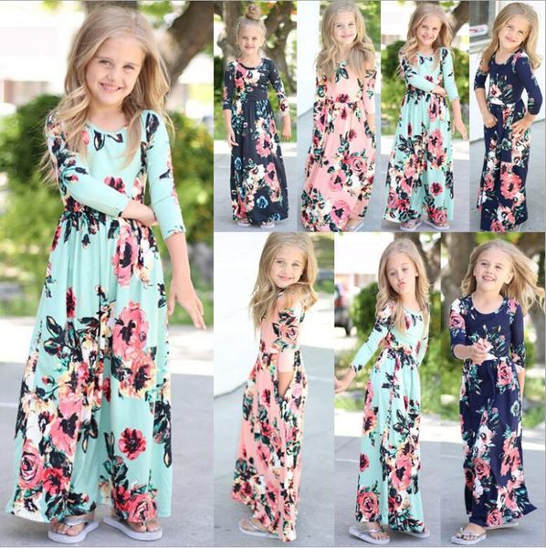 

New Baby Girls Floral Dress Fashion Bohemian Dress for Girls Beach Tunic Floral Maxi Dresses Kids Party Dresses Baby Girl Casual Dress Z298