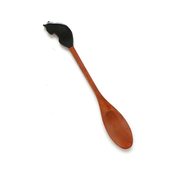 

cute cat wood spoons wooden soup spoon long handle coffee tea drink bar cocktail stirrer mixing spoons