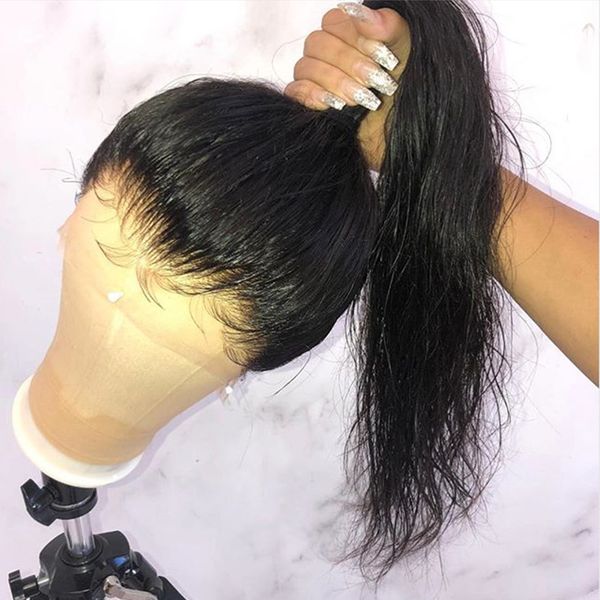 

pre plucked lace front ponytail wigs with baby hair 9a silky straight brazilian virgin full lace human hair wigs for black women, Black;brown