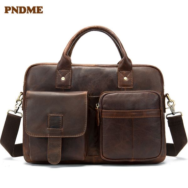 

pndme genuine leather men's business briefcase retro large capacity shoulder messenger bags luxury lapbag