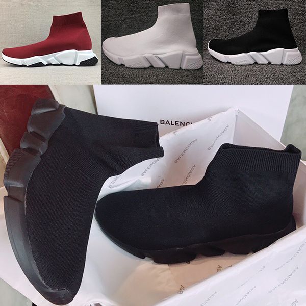 

дизайнер роскошных парижских скорость тренер белый красный черный тройной плоский стрейч вязать носок ботинки мужские свободного покроя обув, Black