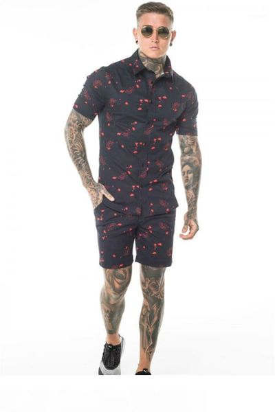 

sets short sleeve sports suits male casual suit with pocket summer mens print designer fashion streetwear, Gray