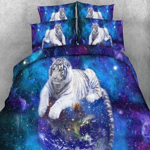 

blue galaxy white tiger bedding set lifelike wolf snow duvet cover set pillowcase bed linen 2/3pcs us/eu/au size bedding