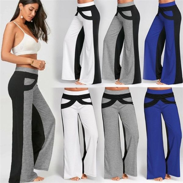 

womens wide leg yoga pants loose stitching high waist sport pants famale elastic waist designer trousers, Black;white