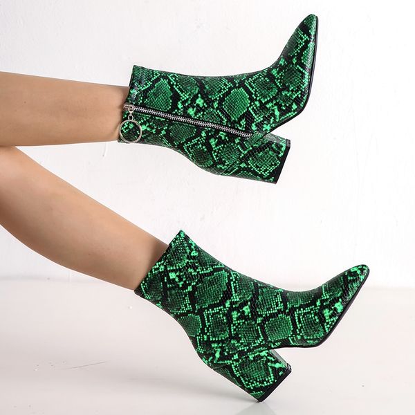 

dijigirls high-quality europe america women short boots winter shoes snakeskin pattern green white yellow ankle boots big size, Black