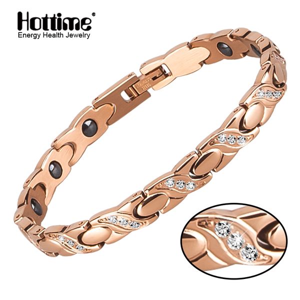 

ime cubic zirconia woman bracelet health energy magnetic rose gold women bracelet bangle fashion jewelry, Golden;silver