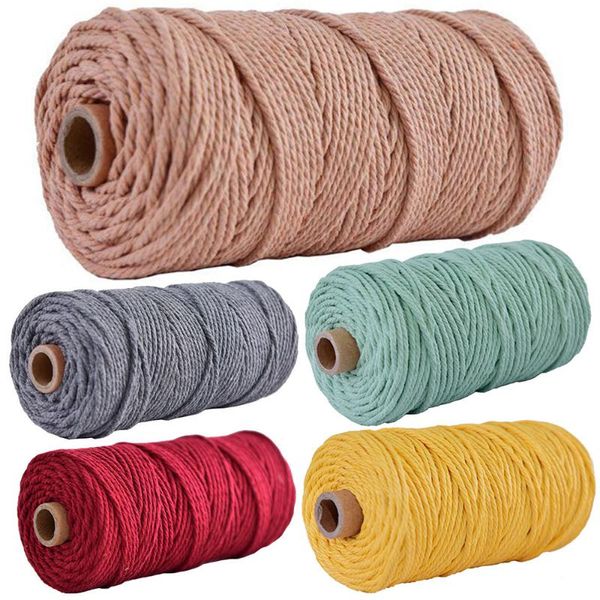 

3mm*100m color cotton rope diy hand-woven cotton thread cord woven tapestry rope for all macrame projects, weaving's, Black;white