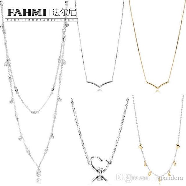 

FAHMI 100% 925 Sterling Silver Shine Shining Wish Collier Necklace Chandelier Droplet Shining Wish Hearts of Love Necklace