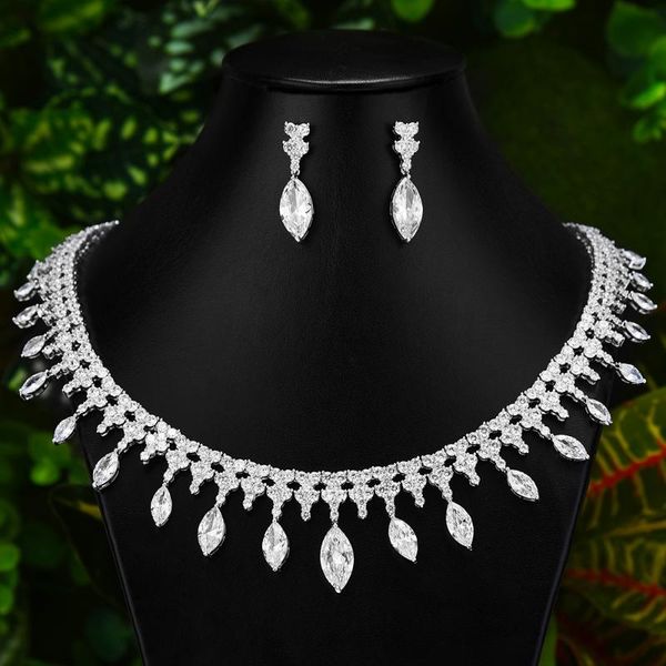 

missvikki tear drop shape cubic zirconia bridal wedding jewelry sets clear green crystal noble jewelry for women, Silver