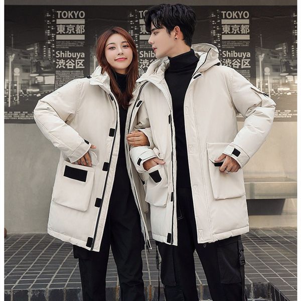 

in the winter the new men tooling couples upset down jacket hooded in long leisure down jacket, Black
