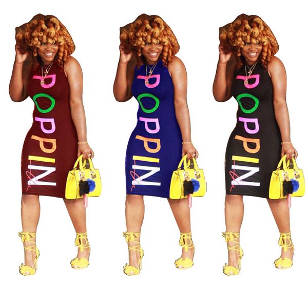 

POPPIN Women Summer Dresses Skinny Colorful Printed Dresses Designer Sexy Club Fashion Sleeveless Dresses Female Clothing