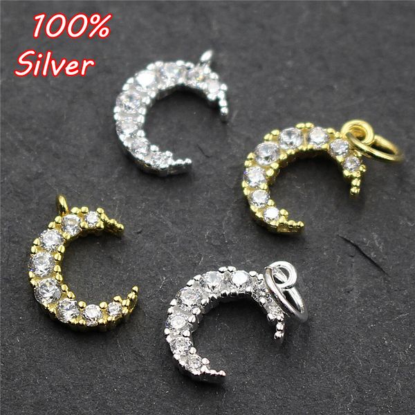 

elegant 925 sterling silver diy handmade moon zircon pendant accessories charms materials fit bracelets necklaces jewelry making, Blue;slivery