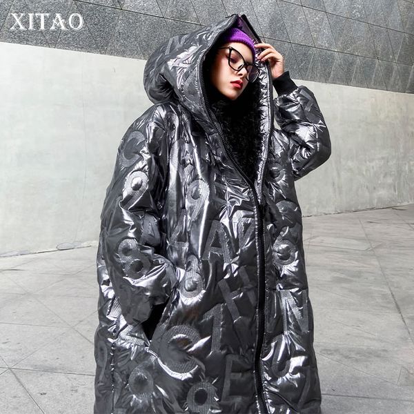 

xitao personality winter coat women letter pattern streetwear parka tide brand loose plus size women clothes 2019 new dmy1754, Black