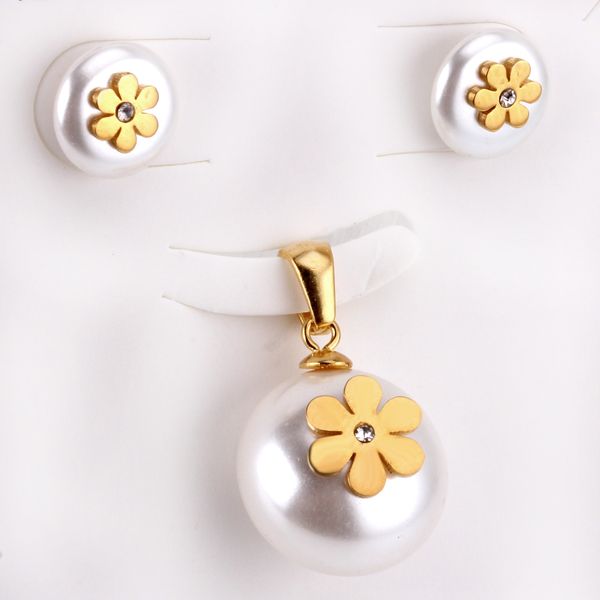 

luxukisskids brand new fake pearl jewelry set with flower stainless steel sets good quality, Silver
