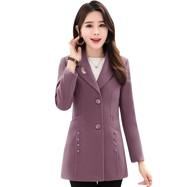 

2019 spring autumn new faux wool coat women korean plus size slim single-breasted woolen coat fashion elegant ladies coats 3xl, Black